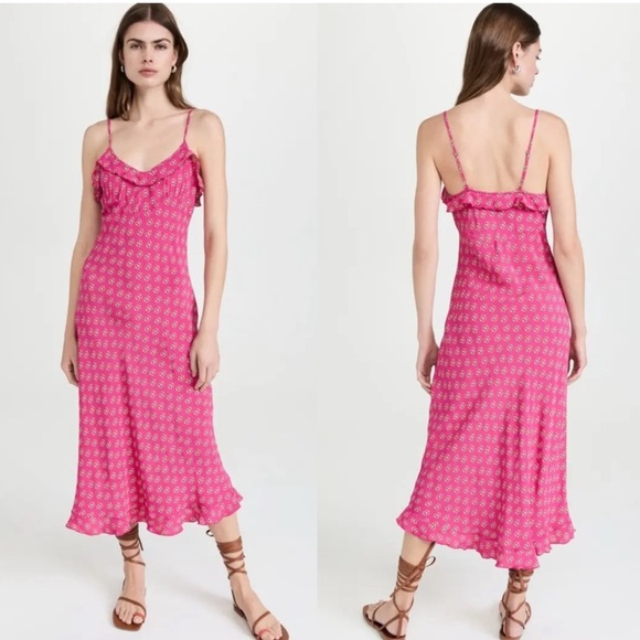 NEW Rolla’s Shelley Emmylou Dress Magenta Pink Midi Slip Sleeveless Ruffle M - Picture 2 of 2